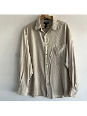 Men's axcess Beige 100% Silk Casual Button Down Shirt XL